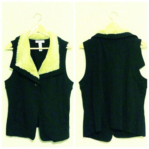 Style & Co. Black Vest w/ Faux Fur Collar - Picture 5 of 5